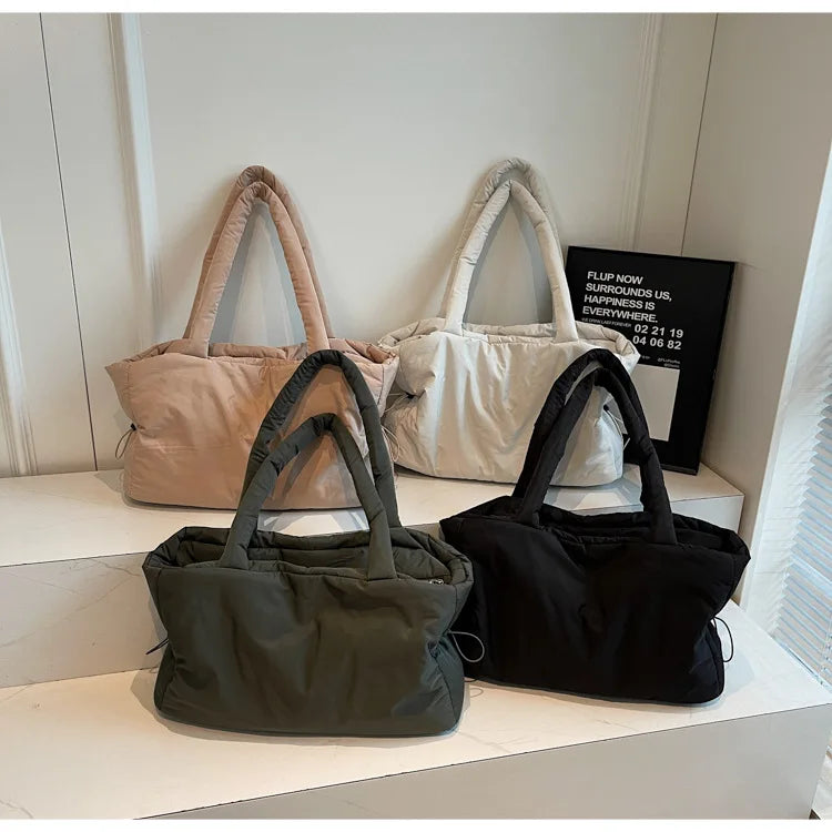 Women Nylon Bucket Shoulder Bag Large Capacity Tote Bag Fall Winter Versatile Cotton-padded Handbag Guangzhou High Quality Bag