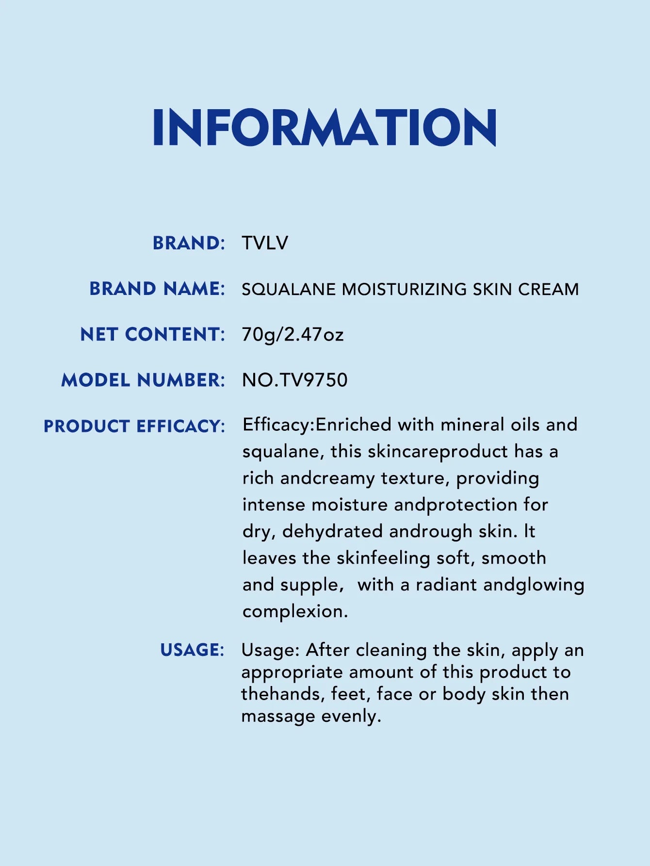 Ultra-Nourishing Squalane Cream for Dry Rough Skin Deeply Moisturizing Prevents Cracking Dryness Hypoallergenic Hand Foot Cream