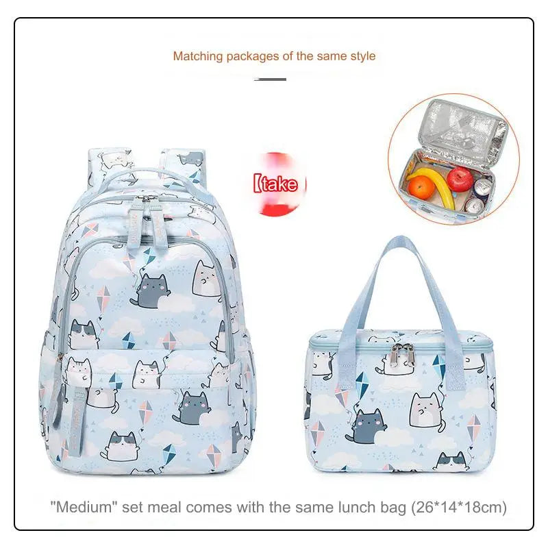 School Bags for Girls Cute Printing Cat School Backpack and Handbag Kawaii Children Backpack Back To School 2024 Mochila Escolar