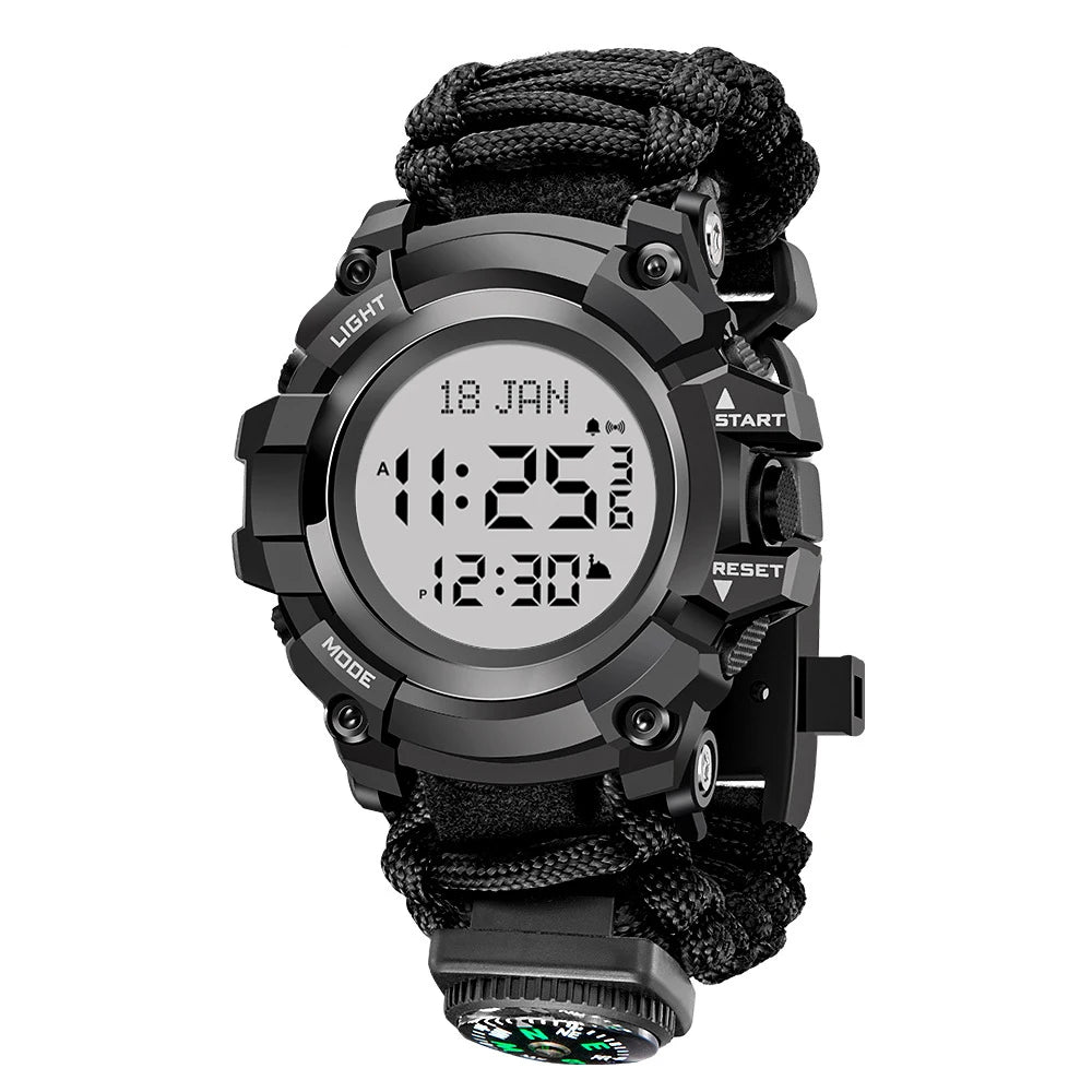 Islamic Prayer Watch Men Azan Watch Compass Multifunctional Digital Wristwatch Luminous Waterproof Outdoor Survival Watch