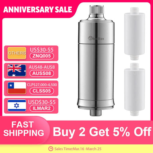 Wheelton Household Shower Water Filter - Filter Water Reduces Chlorine Heavy Metal  Sediment Improves Dry Itchy Skin & Hairloss