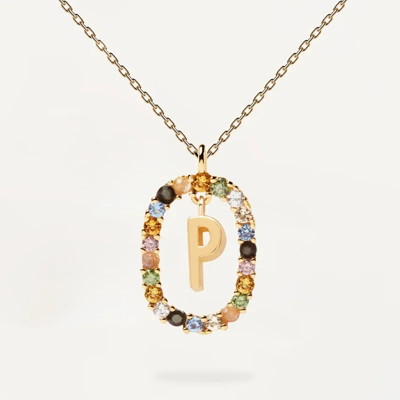 925 Sterling Silver Gold Letters A - Z Initial M S C K Alphabet Pendente Long Chain Necklace Say My Name Fine Jewelry