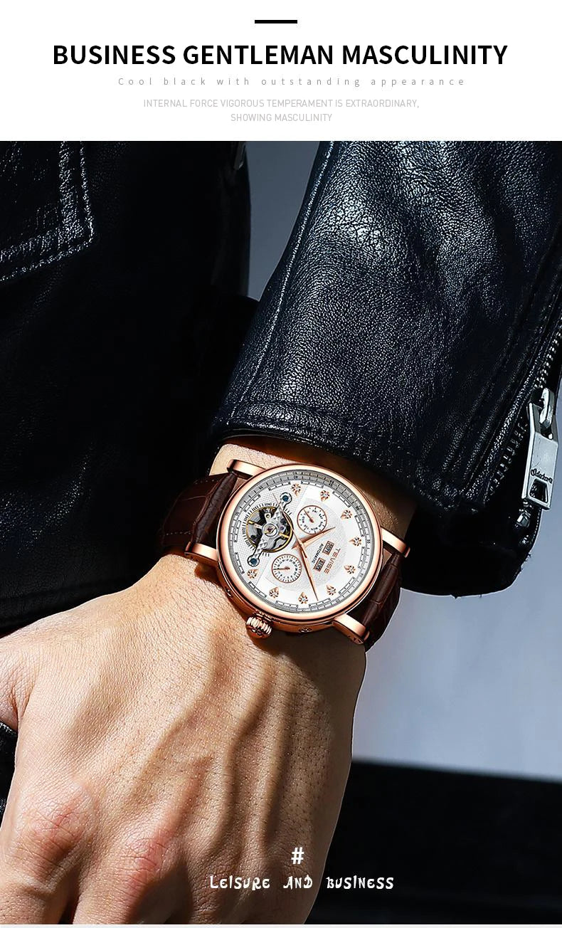 TEVISE Watch for Men Automatic Mechanical Movement with Calendar Luminous Fashion Casual Business Wristwatch