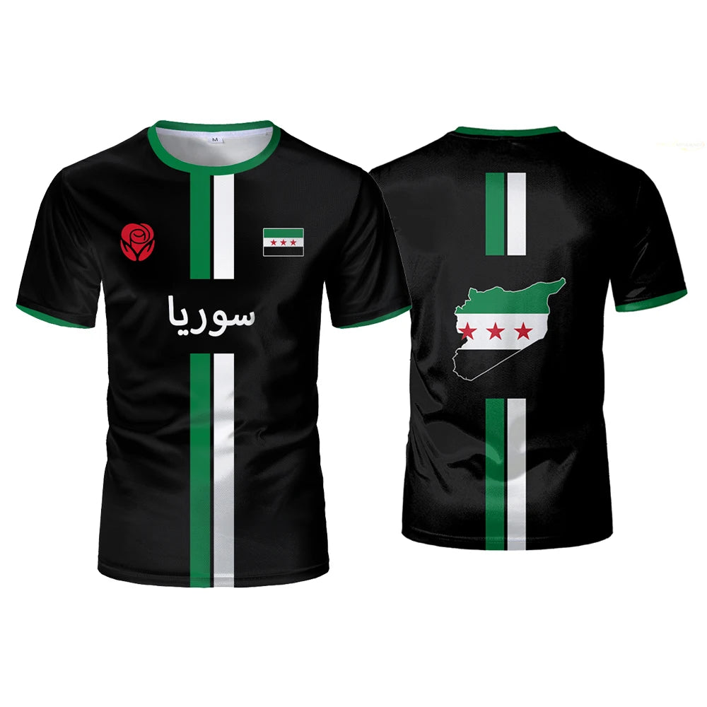 Syria Football T-Shirt Summer Sports Breathable Quick-drying Men's Tops Syrian Flag Map Print Short Sleeve Jersey Kid's Clothes