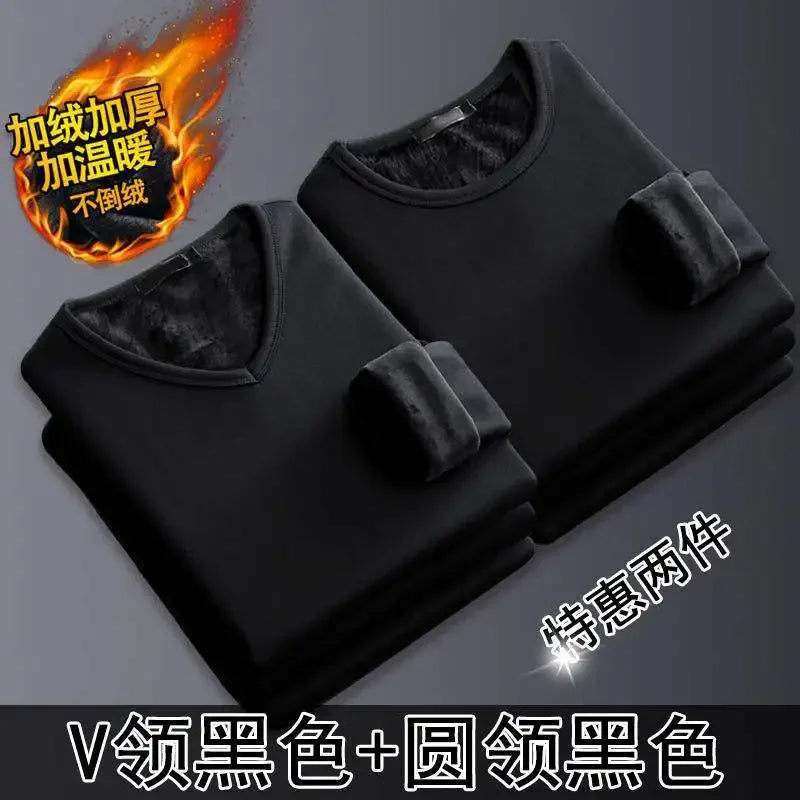 Thermal Underwear Shirt Men V Neck Fleece Sport Tops Autumn Thermo Clothing Comfortable Warm Long-Sleeved 5XL