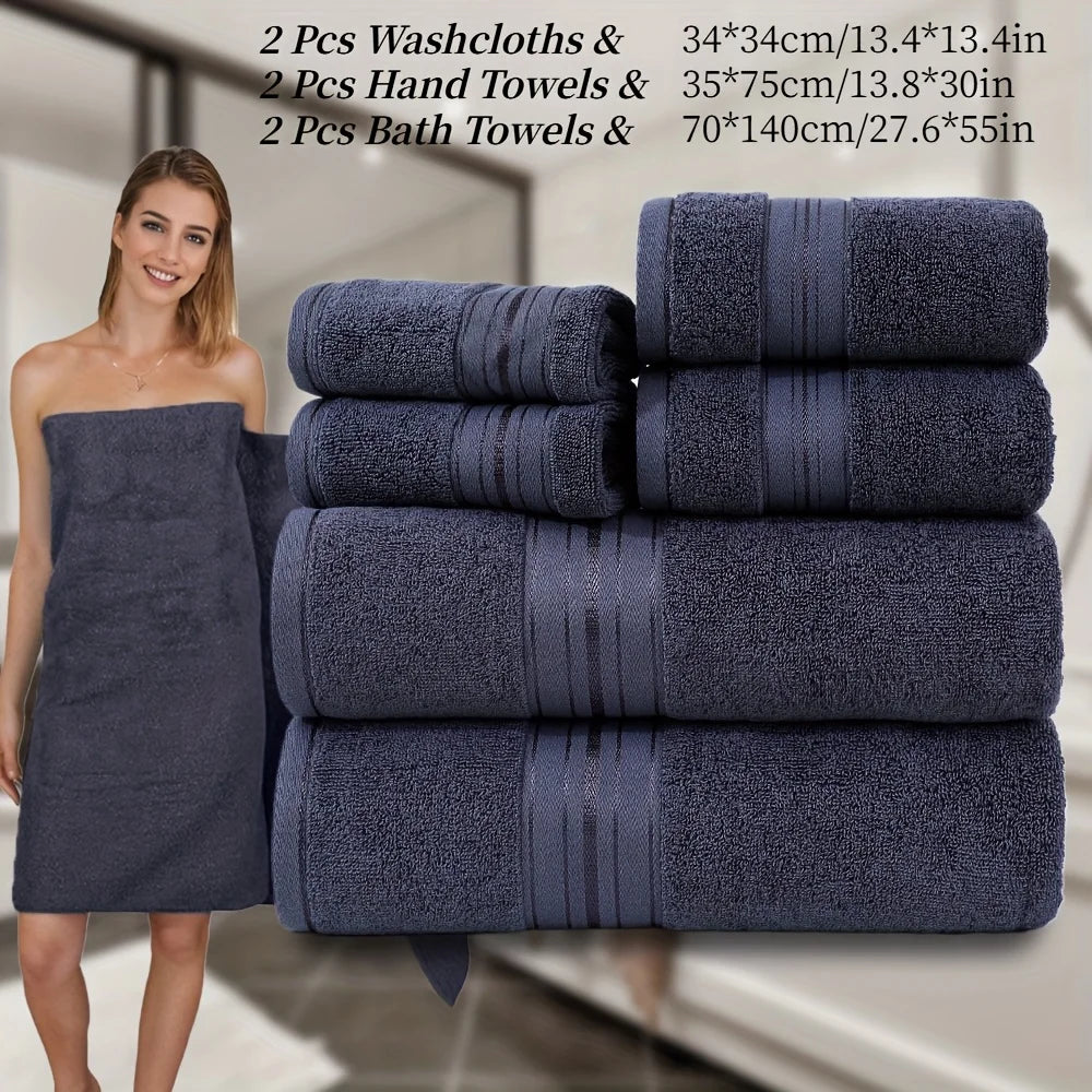 6pcs Bath Towels Set Cotton 2pcs Washcloths 2pcs Hand Towels 2pcs Bath Towels Absorbent Quick-drying Soft for Bathroom Hotel