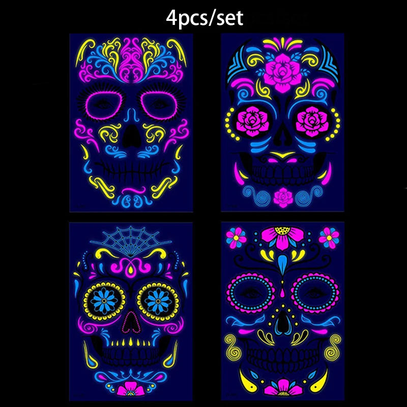 Day of the Dead Halloween Tattoos Stickers Temporary Bloodstain Wound Costume Party Festival Celebration Make Up Arm Face Tattoo