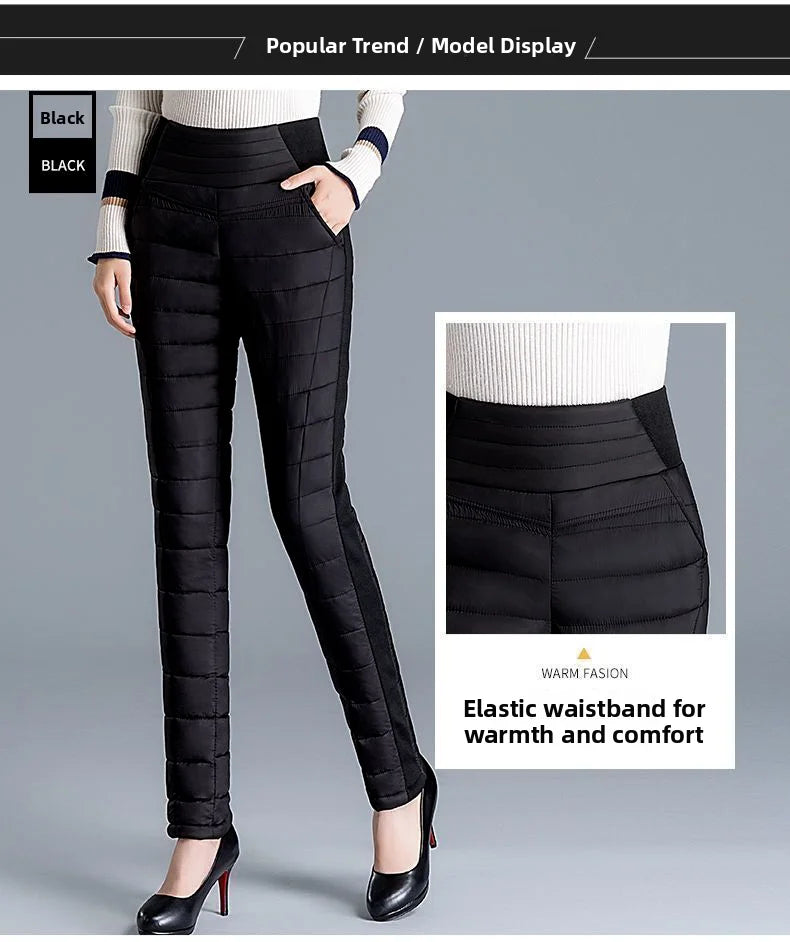 High Waist Thickened Cotton Pants Women's Elastic Slim Fit Korean Style Winter Outerwear Warm Cotton Trousers for Ladies