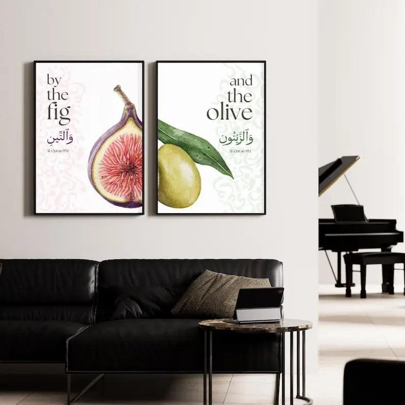 Frameless Figs and Olives Islamic Wall Arabic English Qur'an Verses Modern Islamic Home Decor Printable Qur'an Art Muslim Gifts
