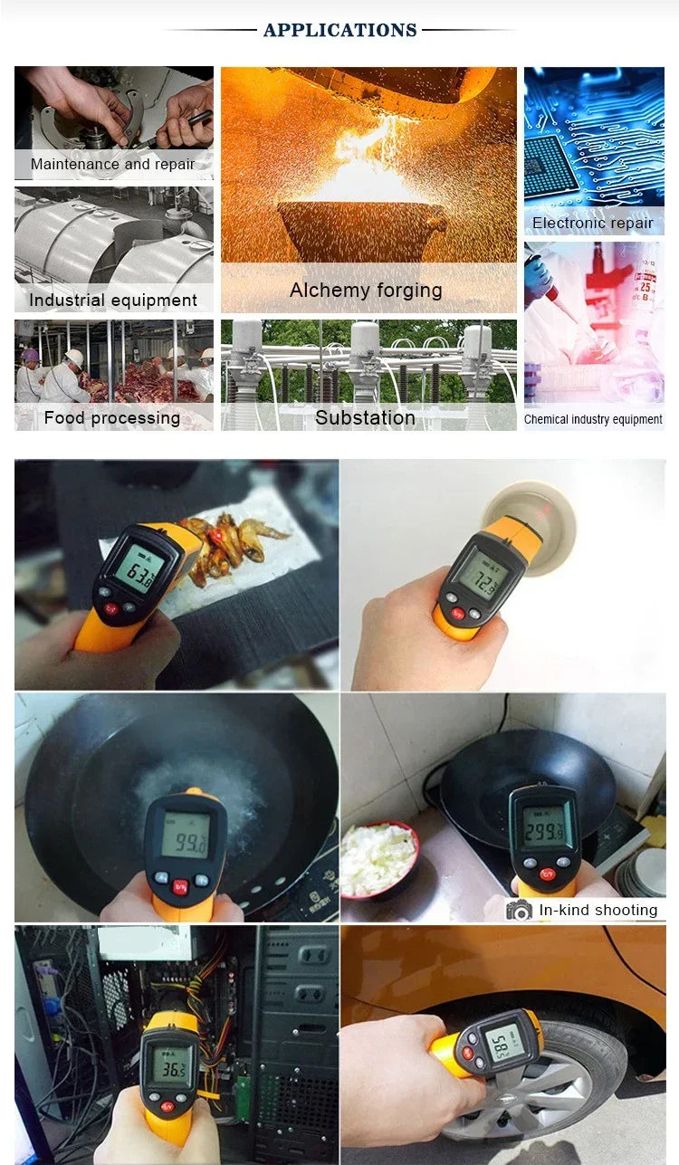 LCD Digital Laser Temperature  Meter Gun High-precision Infrared Thermometer -50~400°C Laser Positioning Non-contact Thermometer