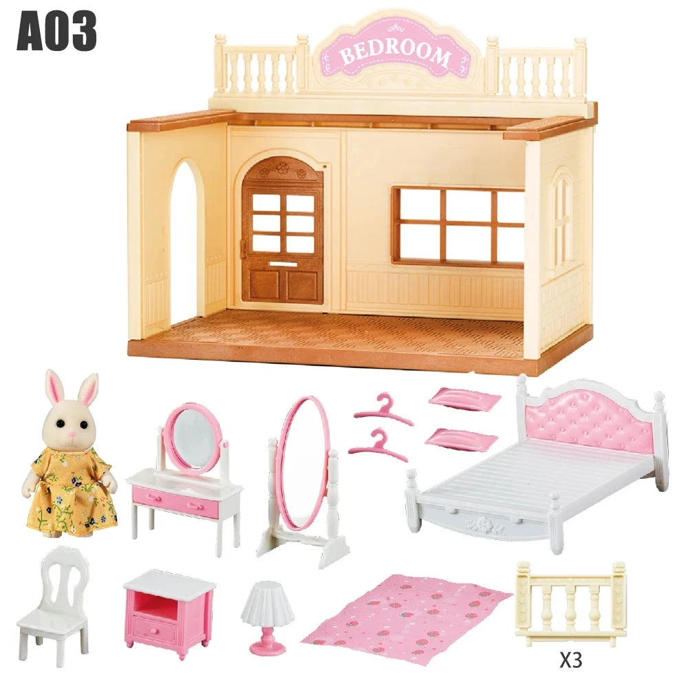 2026 New simulation furniture toys gift simulation room forest family small west house rabbit animal model home play toys