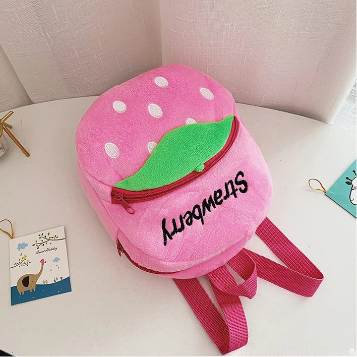 Baby Bags Plush Kid Backpack Cartoon Strawberry Schoolbag Pink Fruit Style Preschool Storage School Bag Birthday Gift for Girls