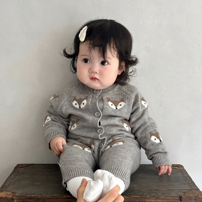 Baby Clothes 2025 Autumn and Winter New Boy's Knitted Jumpsuit Super Cute Cartoon Animal Baby Girl's Climbing Clothes