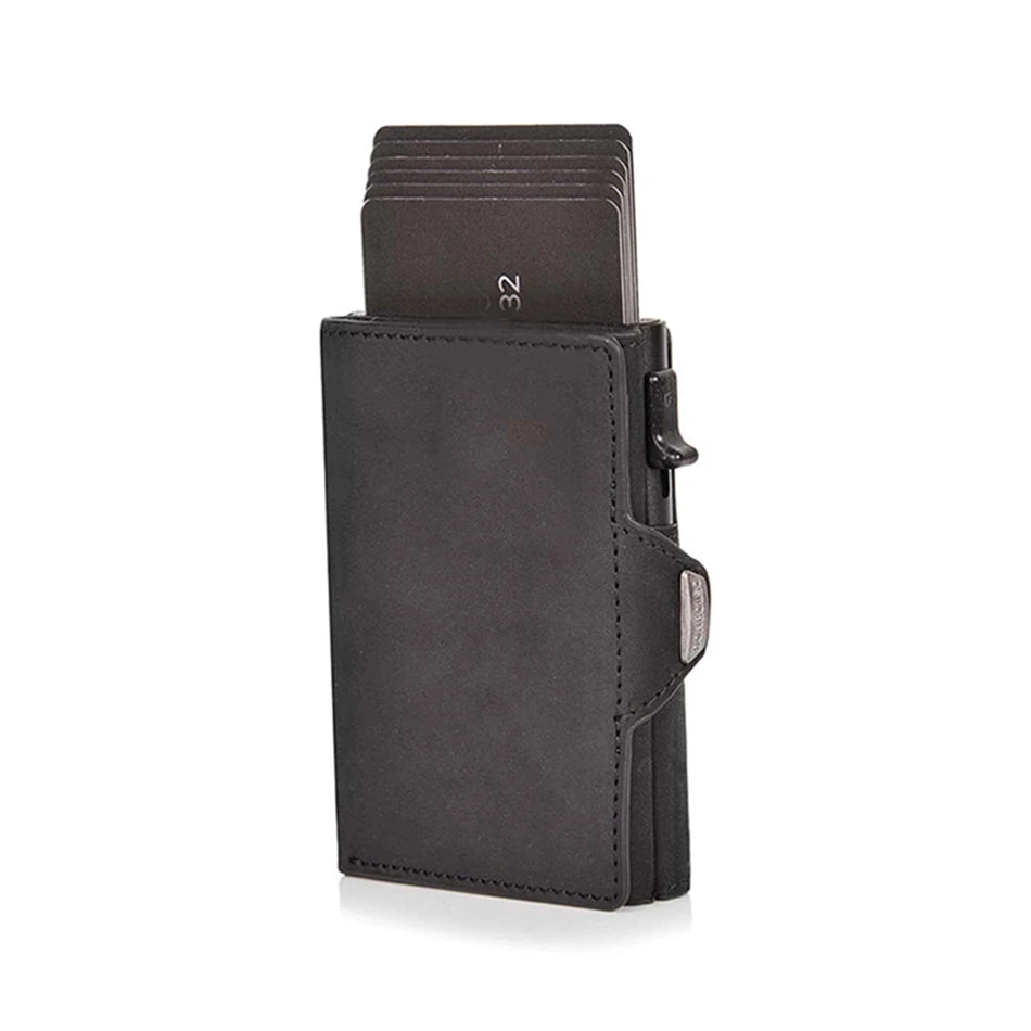 100% Cow Genuin Leather Rfid Credit Card Holder Men Wallets Coin Pocket Bank Cardholder Minimalist Wallet Metal Case Male Purse
