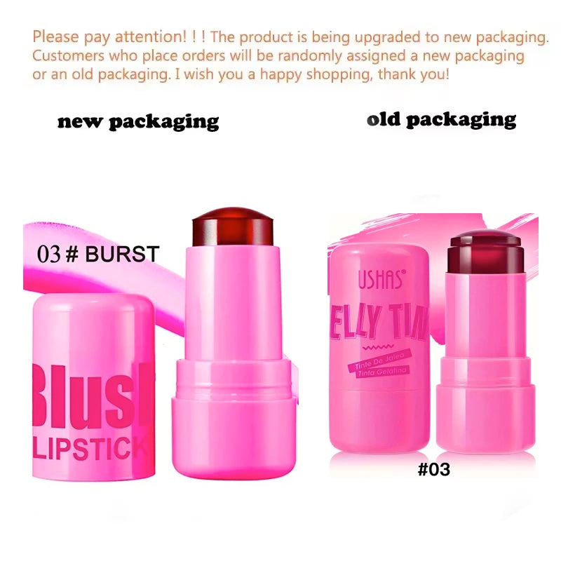 4 Colors Jelly Blush Stick Lip Balm Eyeshadow 3-in-1 Multi-Use Matte Blush Moisturize Brighten Lip Gloss