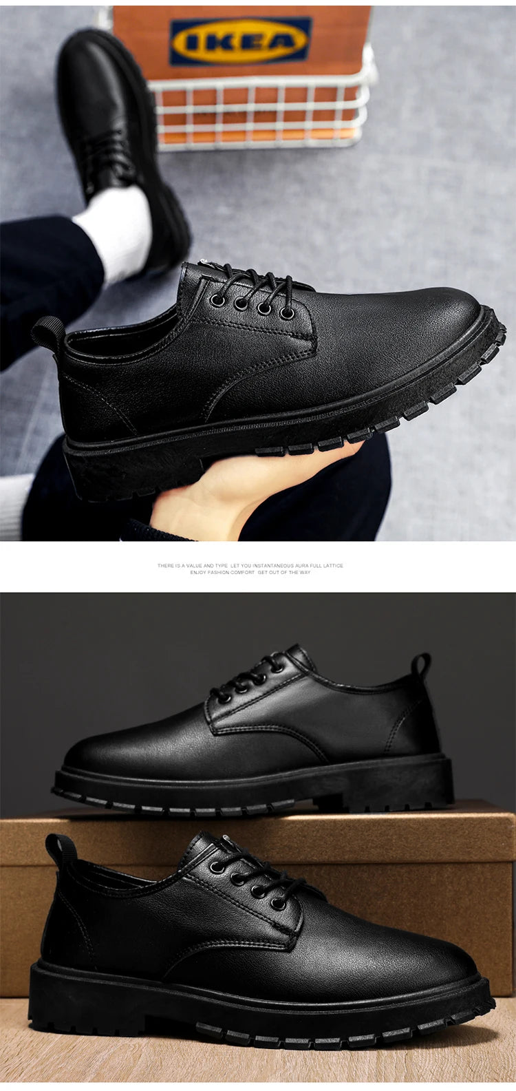 Men's Leather Shoes Casual Comfort Black Formal Oxfords For Men Lightweight Office Shoes