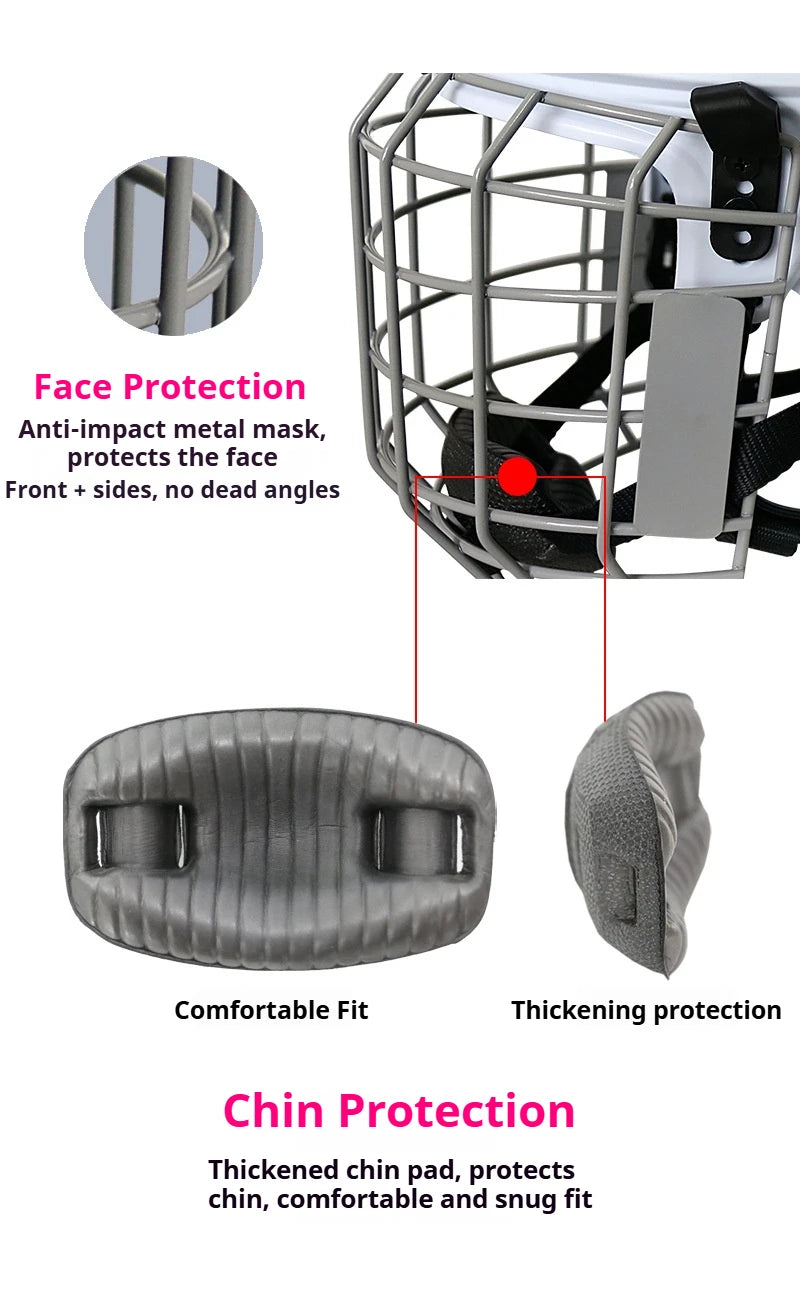 ICE HOCKEY HELMET - Certified for Roller & Street Hockey, Lacrosse,Adjustable Full Protection Headgear with Ear Protection