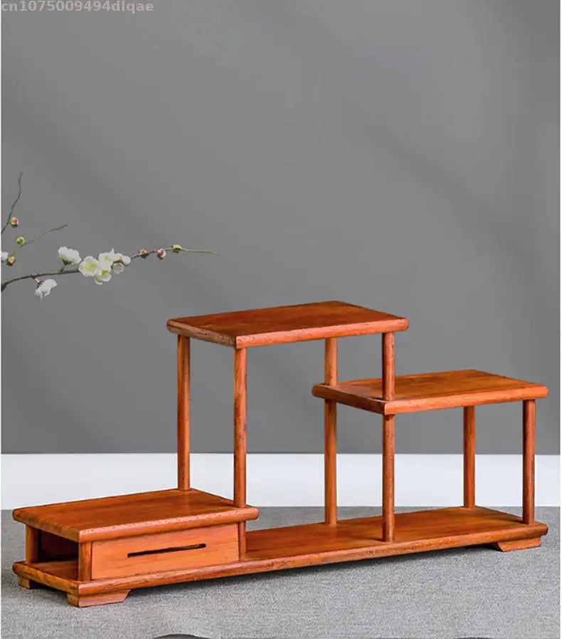 Natural Solid Wood Decorative Shelves for Wine Tea Sets Pedestal Crafts Vase Flower Pot Bonsai Buddha Display Stand Storage Rack
