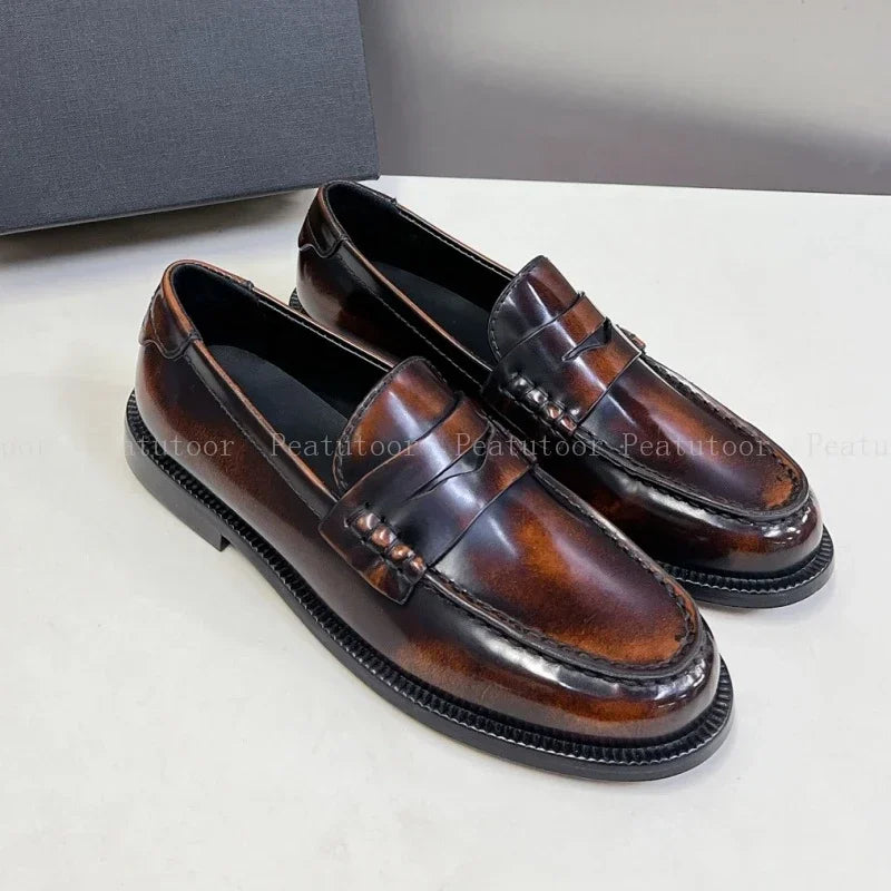 Women Loafers Round Toe Top Quality Genuine Leather Flats Shallow Comfort Daily Commute Walking Shoes Office Casual Shoes Hot