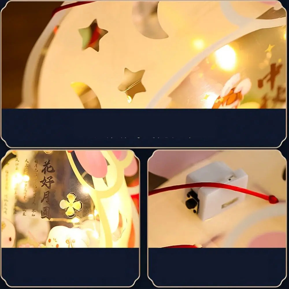 Luminous Mid-Autumn Festival Lantern DIY Handmade with LED Light Rabbit Lantern Chinese Style Glowing Handheld Luminous Lantern