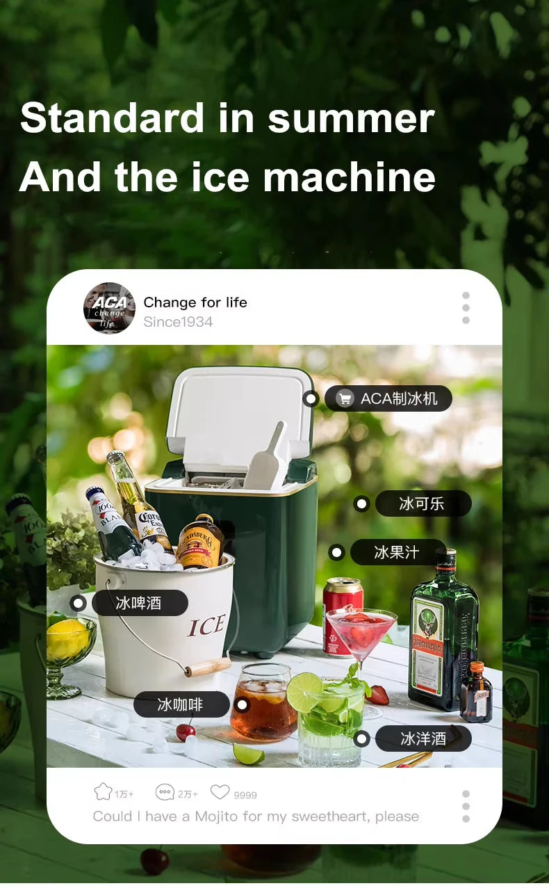 160W Mini Ice Maker - Automatic Home & Commercial Use, Fast Ice Making, Stainless Steel, Easy Clean, for Tea Shop & Bar