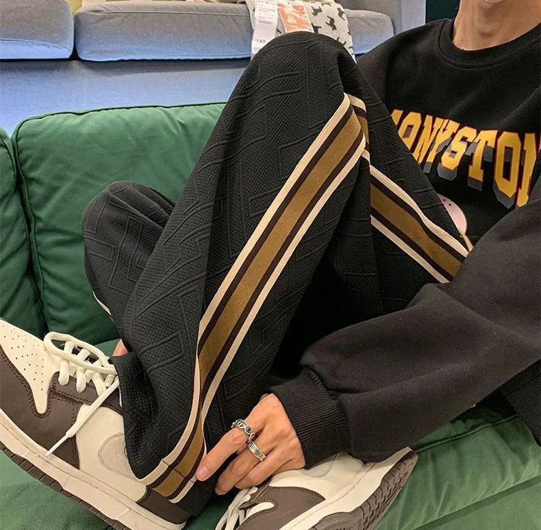 Man Sweat Pants Wide Leg Trousers Stripe Straight Men's Sweatpants Sport Athletic Track Tracksuit Bottoms Harajuku Trend Popular