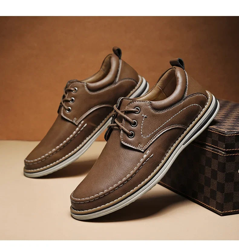 Men Genuine Leather Casual Shoes Fashion Business Leisure Shoes Lace-up Loafers