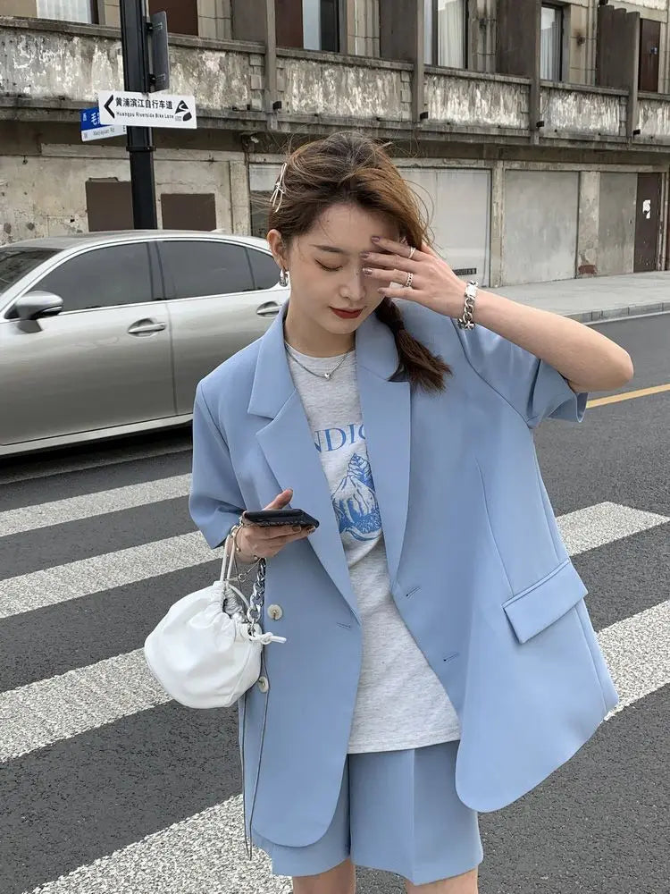 Pant Suits 2025 Spring and Summer Thin Casual Loose Short Sleeved Suit Jacket Women Suit Two-piece Set