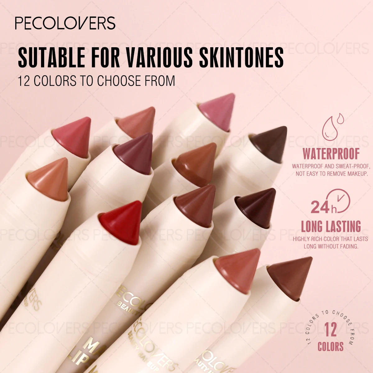 1PC Waterproof Matte Lipstick Pen-Long-Lasting, Waterproof, Moisturizing Formula in Various Shades of Pink, Red, and Nude