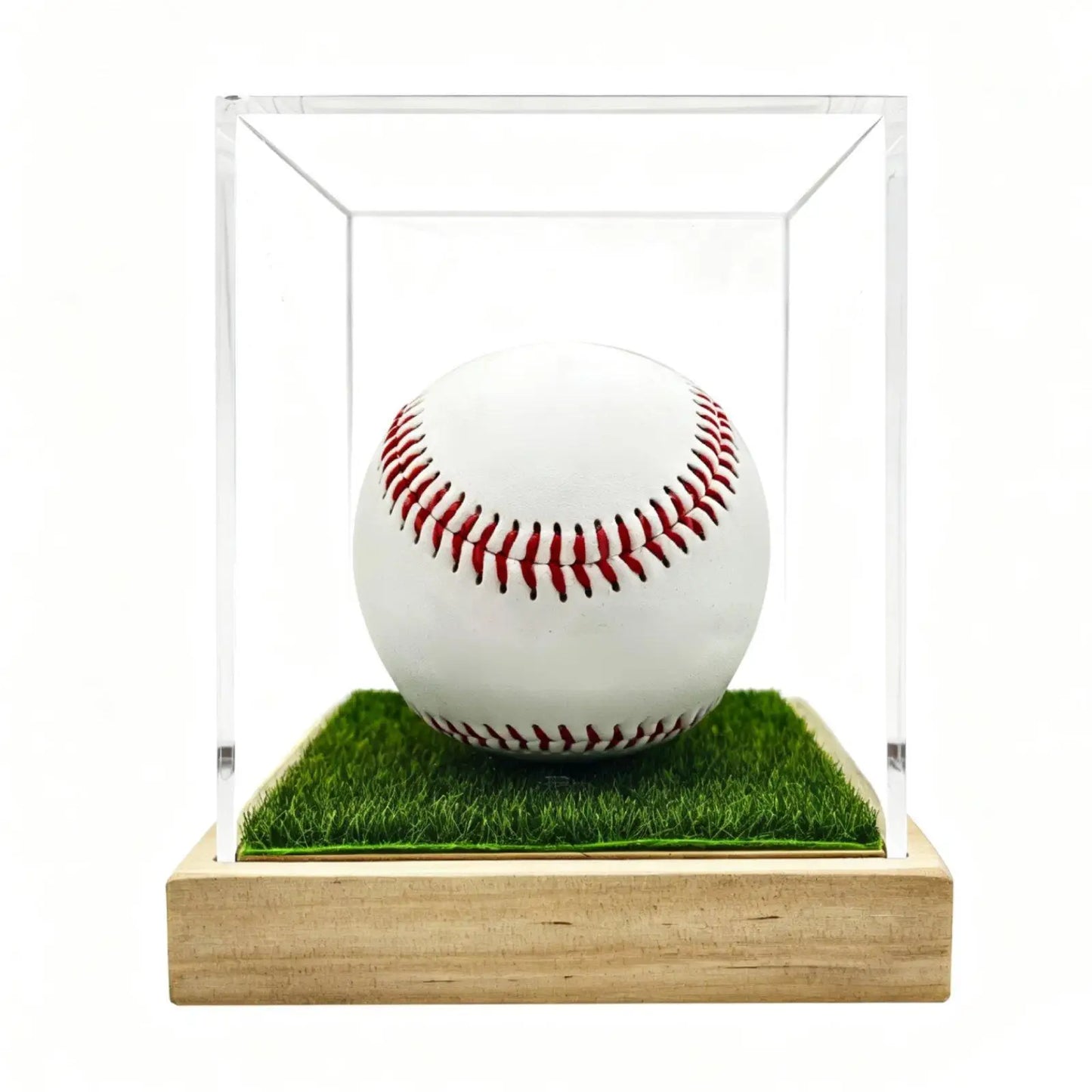 Baseball Holder Stand Cube Clear Acrylic Protector Display Case with Wooden Base for Official Ball Display