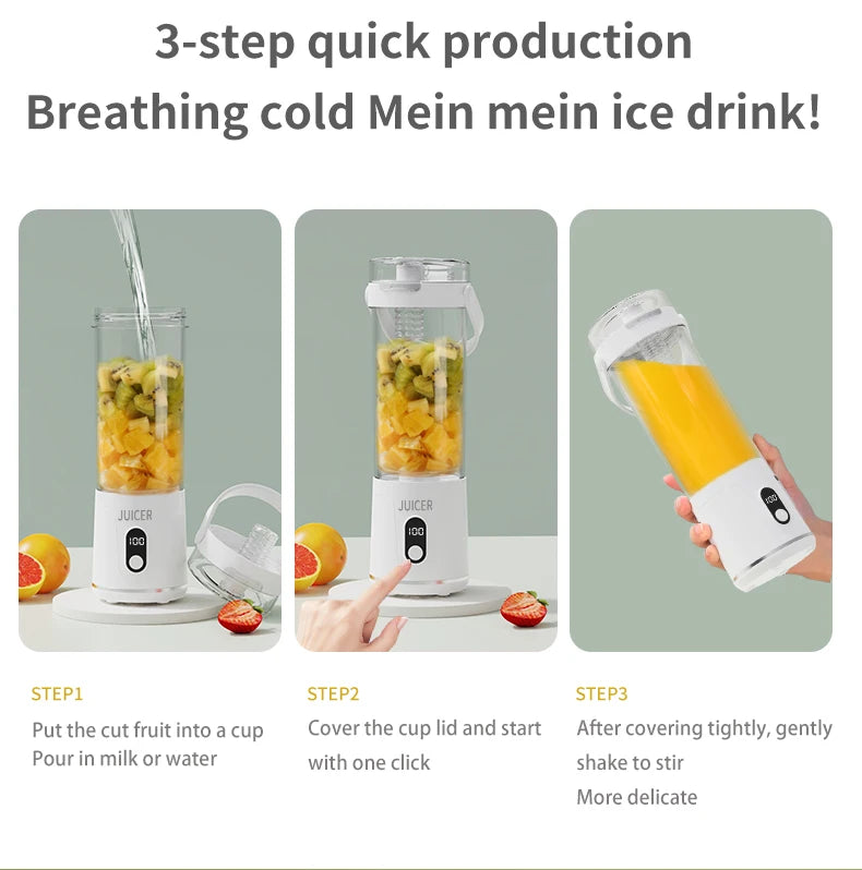 12Blades Portable Blender 2Cups for Travel Portable Electric Juicer Mixer Usb Charge Fresh Fruit Juice Personal Blender Smoothie