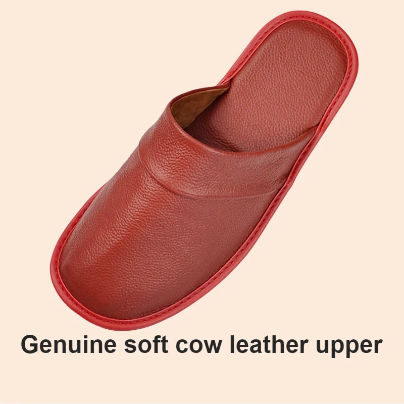 Genuine Cow Leather Slippers Homes in indoor slipper Spring Autumn summer men women elderly non-slip casual single Slides shoes