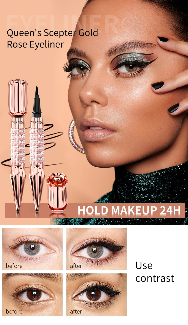 Yanqina Precision Liquid Eyeliner - Long-Lasting, Waterproof, Transfer-Proof, Quick-Drying Black Eyeliner with a Shiny Design