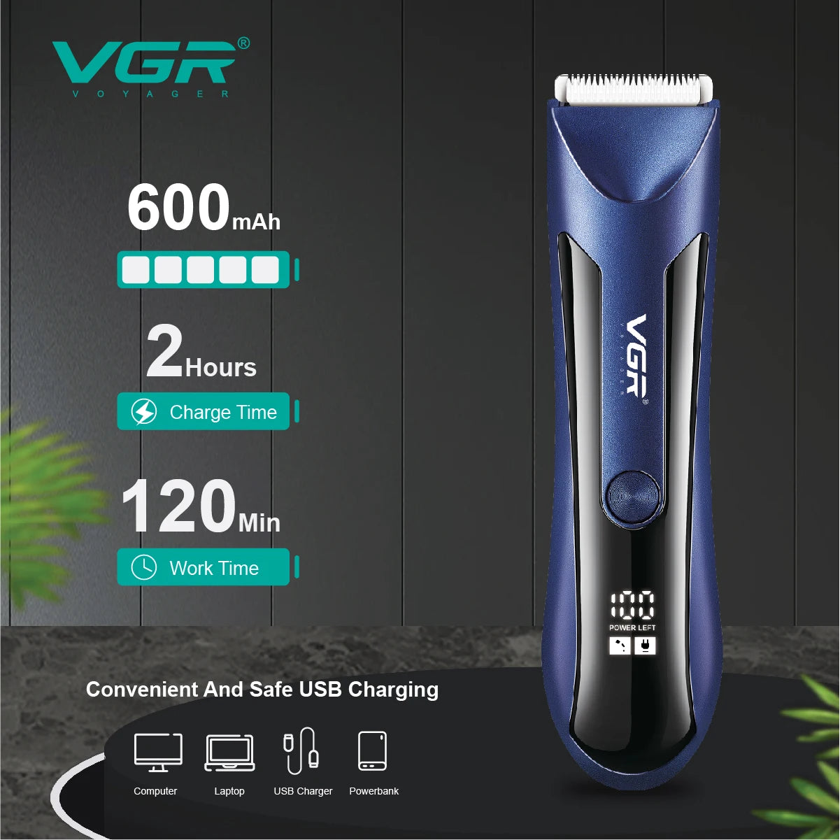 VGR Groin Body Pubic Hair Trimmer For Men&Women Electric Beard Clipper Ball Shaver Groomer Rechargeable，Ceramic Blade，Wet Dry