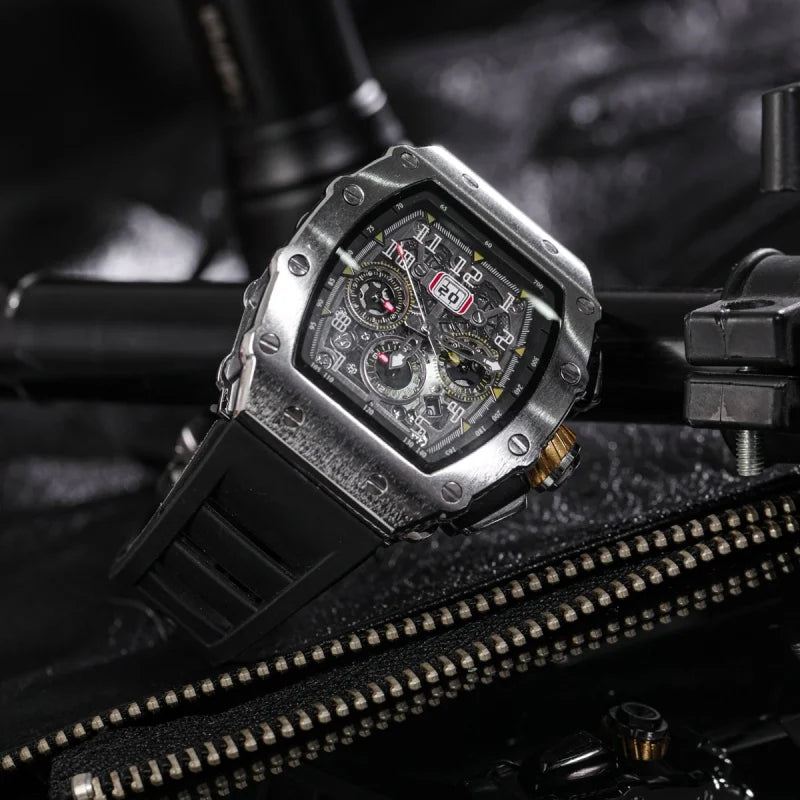 Fully automatic mechanical watch men's large dial men's trendy and fashionable wine barrel shaped mechanical watch sports men's