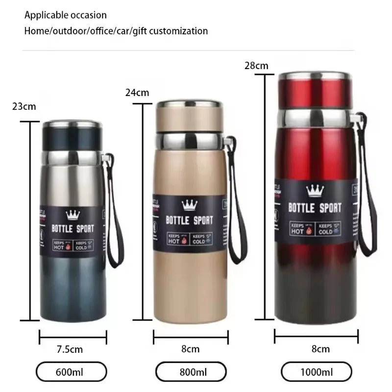 Vacuum Insulated Thermos Water Bottle with Wide Mouth Cup, BPA-Free Stainless Steel Water Bottles Flask for Cold & Hot Drink