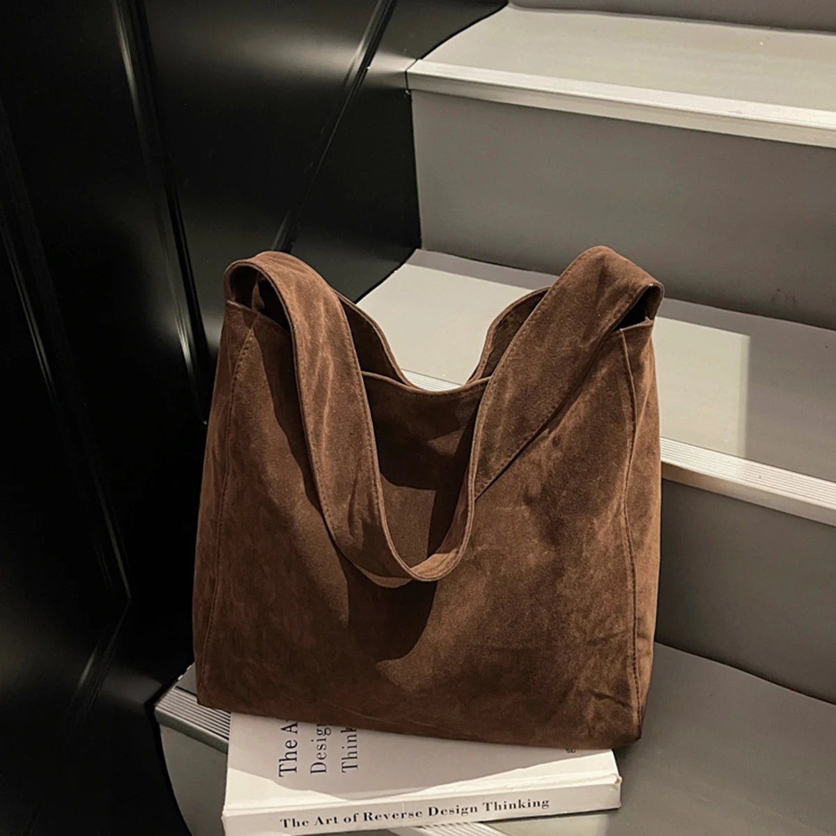 Custom Logo Tote Bag for Women, Large Capacity, Vintage Commuter Vacation Travel Bag, Single Shoulder Handbag, Suede DIY