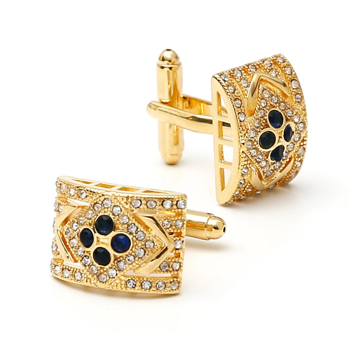 1 Pair Luxury Gold Cufflinks for Men - Black Zirconia Studded Dress Shirt Accessories