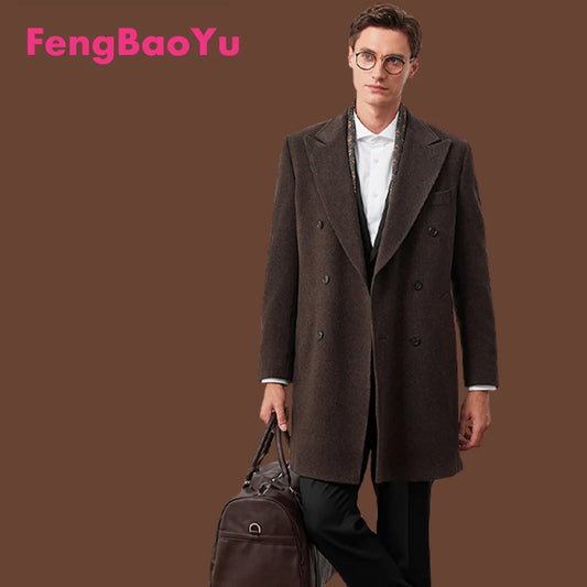 High-end 100% Double-sided Wool Men's Coat with a Suit Collar - Classic Style, Elegant Outfit for Business Casual Wear, Soft