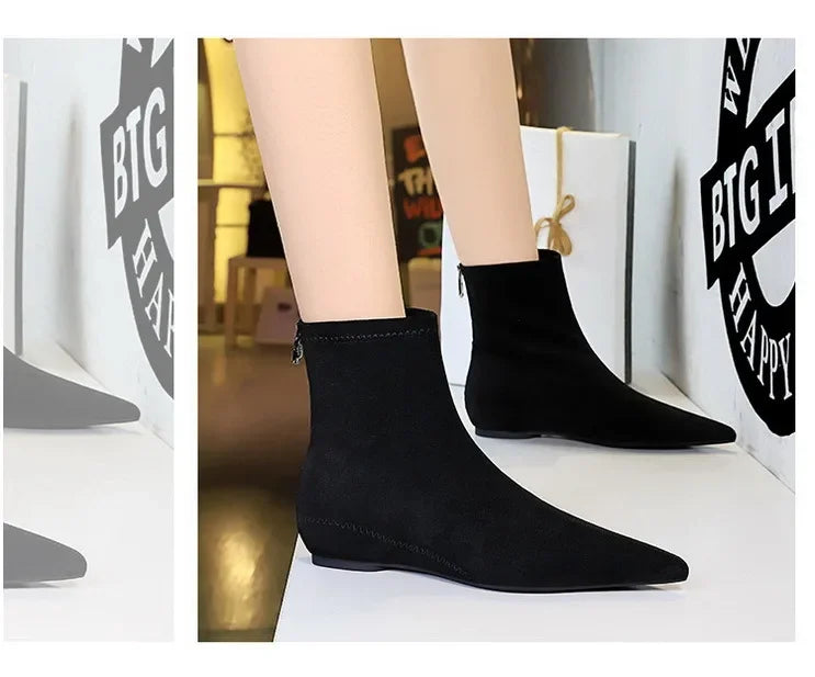 Women Red Pointed Toe Suede Ankle Boots Elegant Woman Inner Heel Short Boots 2024 Autumn Chic Office Female Keep Warm Short Boot