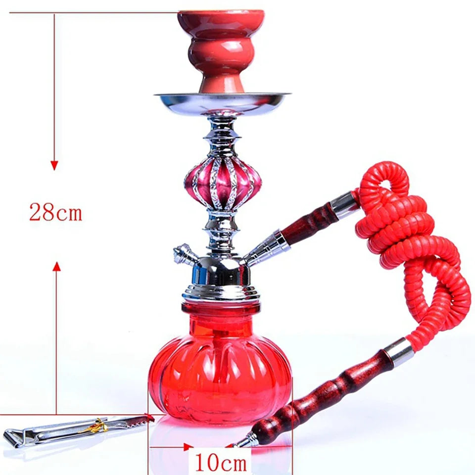 Glass Hookah Set with Ceramic Shisha Bowl Imitation Leather Hose Metal Charcoal Tongs Accessories Chicha Narguile Sheesha Set