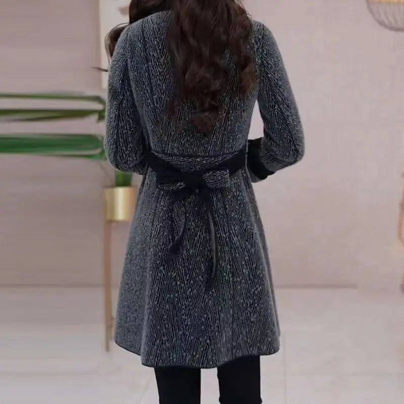 High-quality Female Woolen Coat On Both Sides 2025 Autumn And Winter New Double Sided Wear Suit Collar Woolen Coat Gray Black