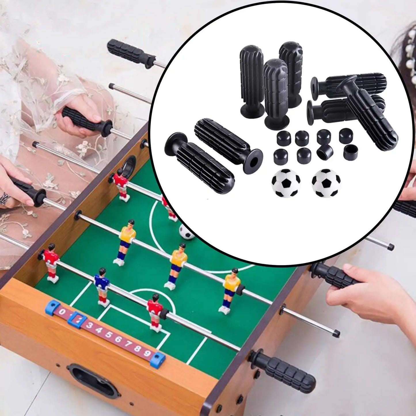 8 Pieces Foosball Handle Grips with 2 Small Footballs Practical Portable Accessories Parts Kids Replaceable with 8 End Plug