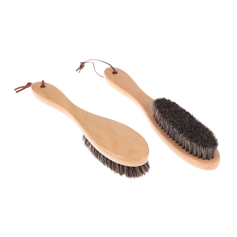 Horse Hair Brush Wooden Handle Shoe Polish Brush Soft Horsehair Laundry Cleaning Brush Anti-Static Cleaning Care Brush