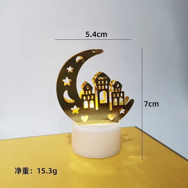 Ramadan Decoration Eid Mubarak Iron Candle LED Light Ornament Islam Muslim House Party Decoration Gift Not Include Battery