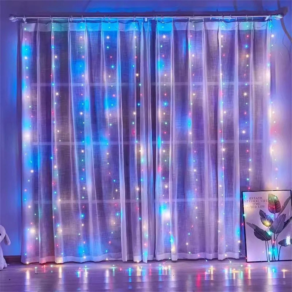 USB Plug Wedding Garland Valentine's Day Ramadan EID Mubarak Decoration for Home Curtain Lights 8 Modes LED Curtain Fairy Light