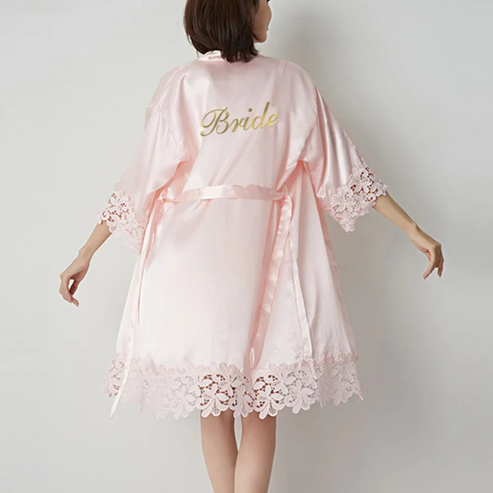 Wedding Embroidery Bride Bridesmaid Kimono Dresses Lace Gown Sexy Women Robes Home Gown Bathrobe Short Night Shirts Sleepwear1PC
