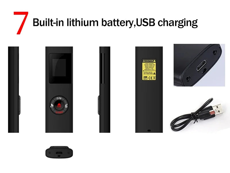 40M/60M Mini Smart Laser Distance Meter Measure Infrared Rangefinder USB Rechargeable Handheld Laser Range Finder