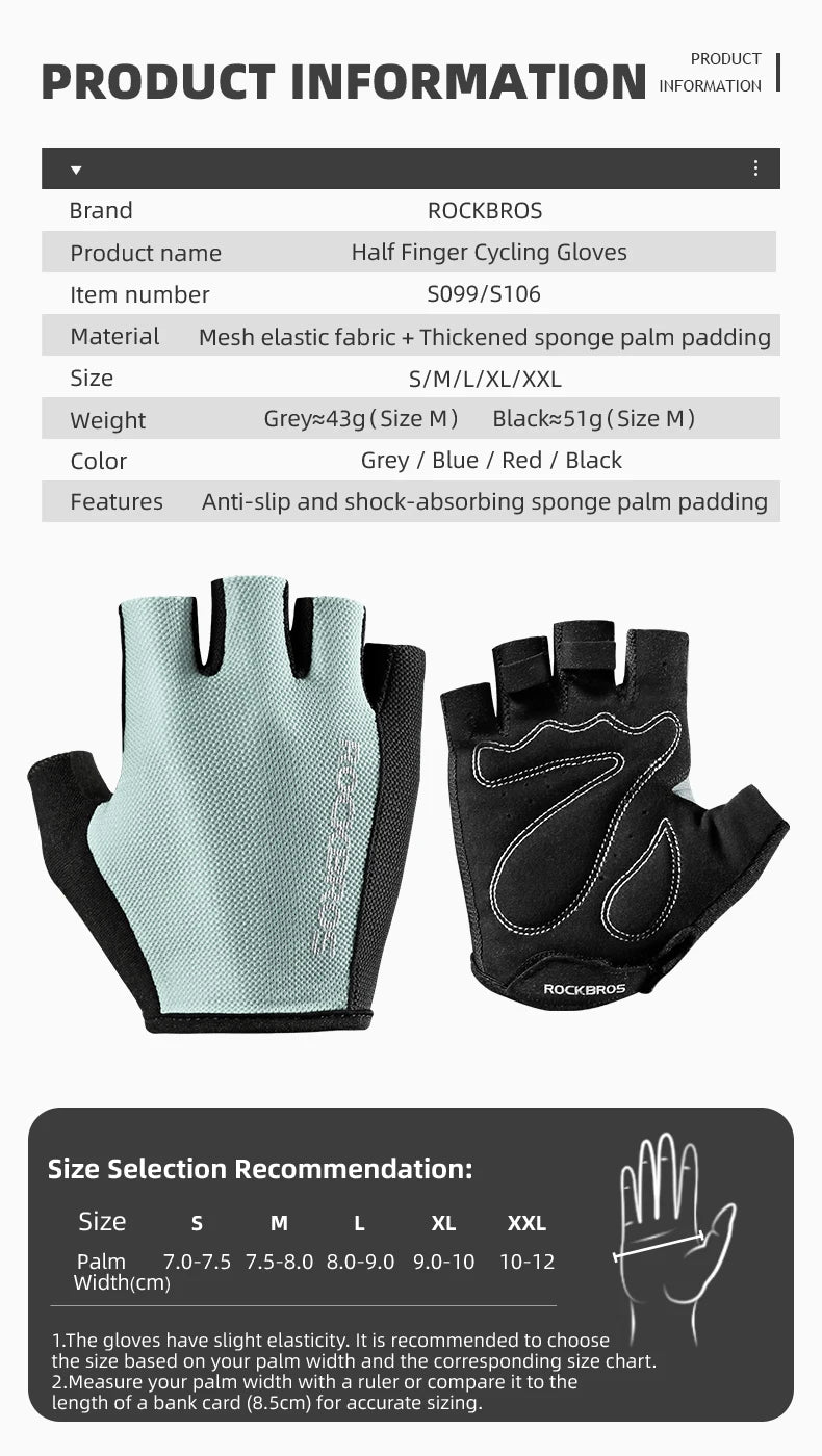 ROCKBROS Cycling gloves breathable half finger gloves racing bike gloves anti slip mountain bike gloves cycling equipment gloves