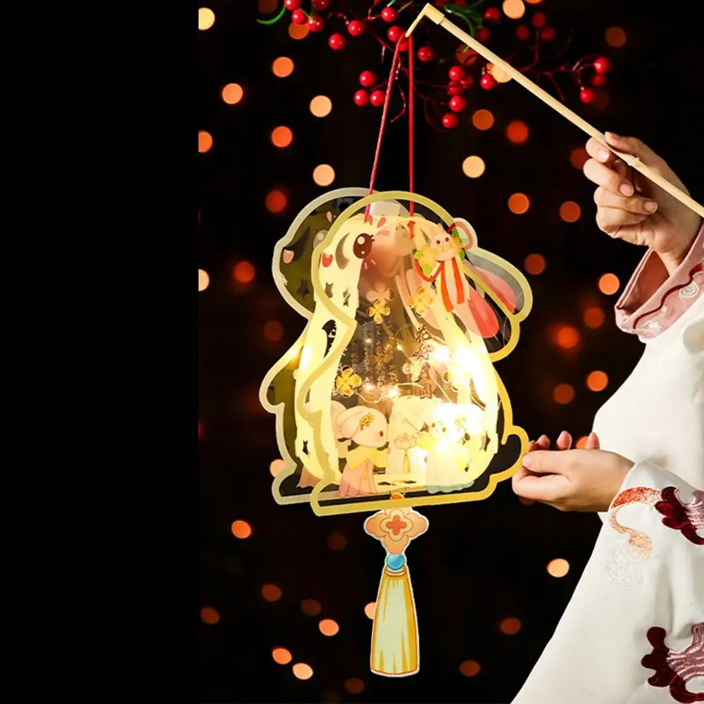 Luminous Mid-Autumn Festival Lantern DIY Handmade with LED Light Rabbit Lantern Chinese Style Glowing Handheld Luminous Lantern